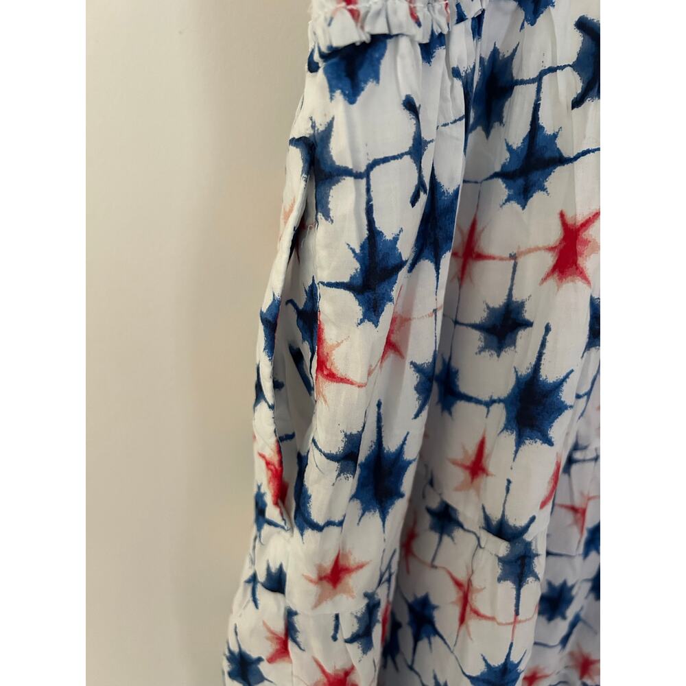 J Crew Red White Blue Maxi Tiered Smocked Tie Shoulder Dress Cotton Fireworks 2X - Picture 11 of 11